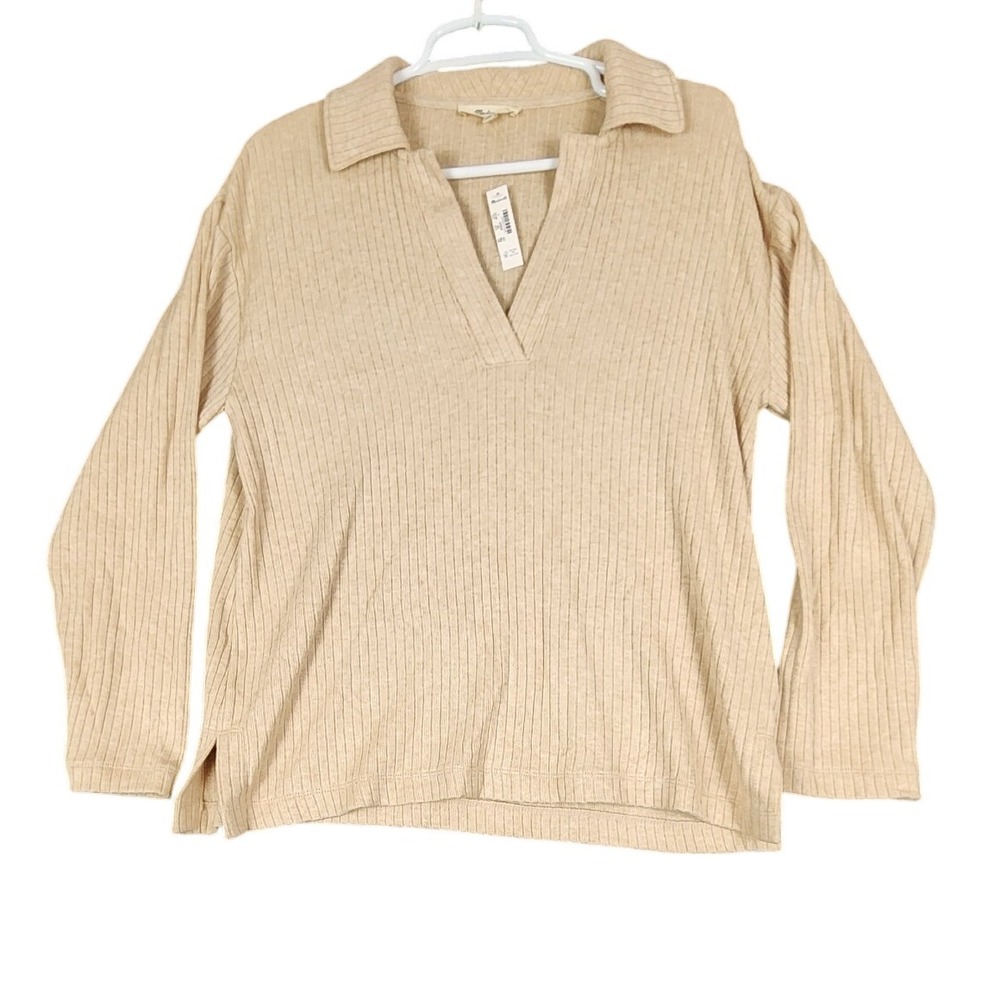 Madewell‎ Ribbed Collared V-Neck Long Sleeve Top - Women's Size S